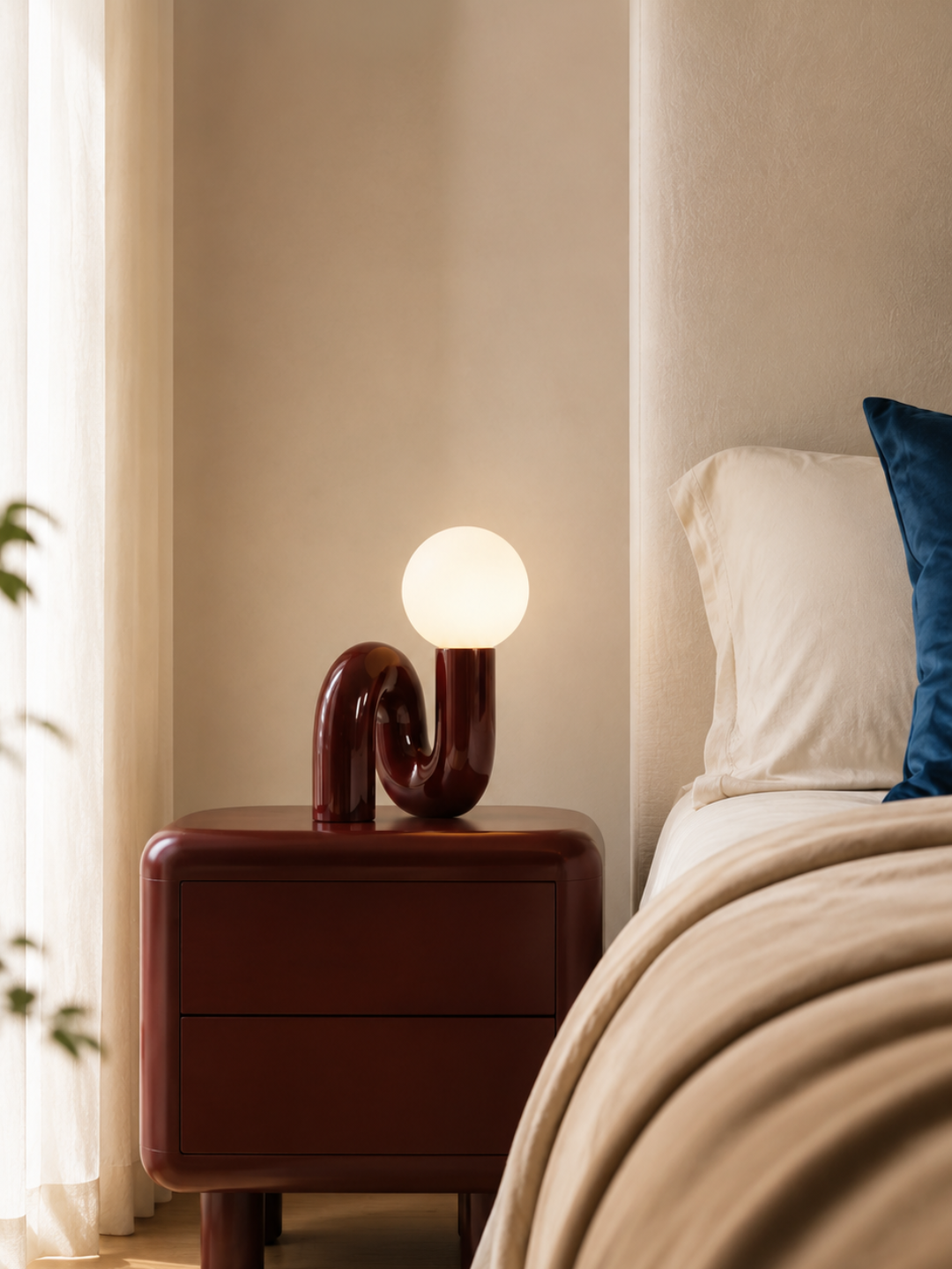 Lampe de table sculpturale en résine : Globe LED intégré