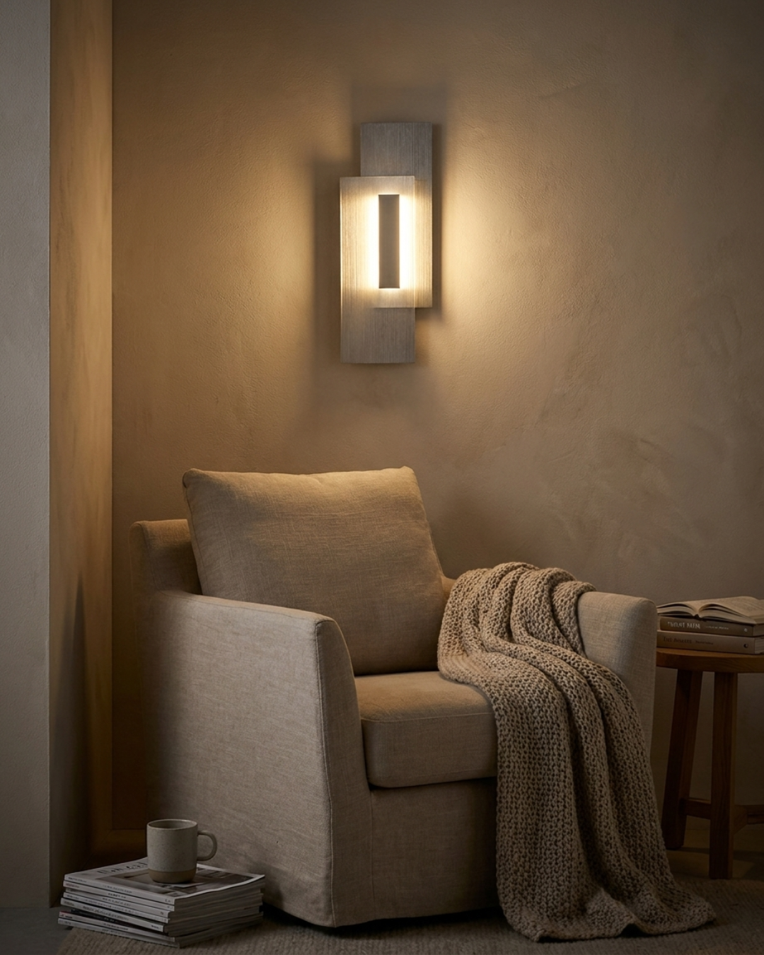Applique murale lumière et ombre : verre cannelé et plaques décalées