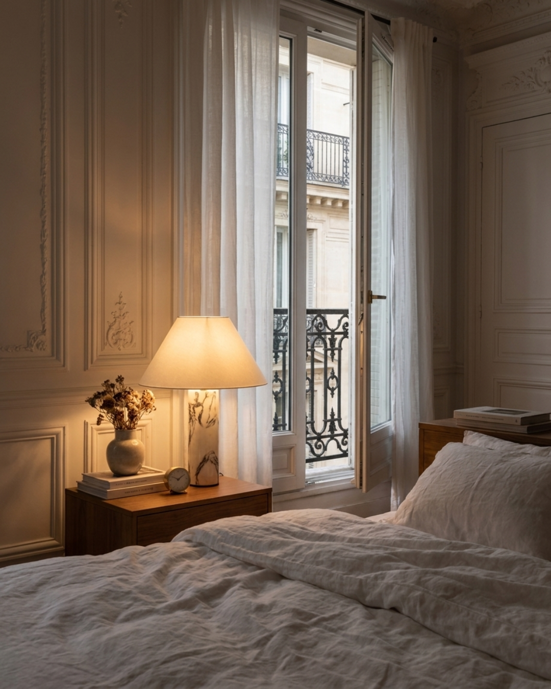 Lampe à poser : pied marbre Borghini et abat-jour conique