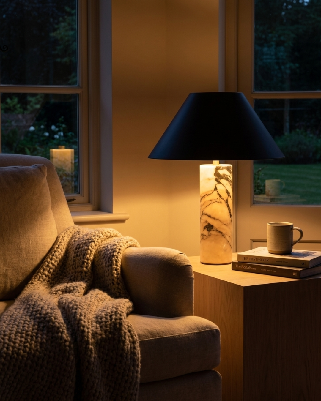 Lampe à poser : pied marbre Borghini et abat-jour conique