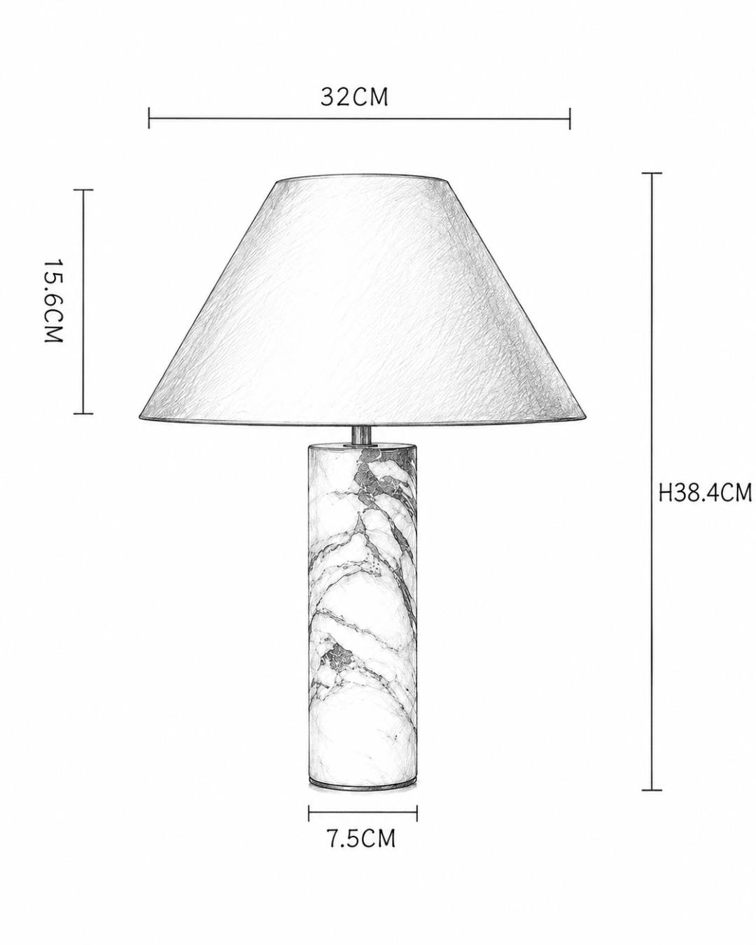 Lampe à poser : pied marbre Borghini et abat-jour conique