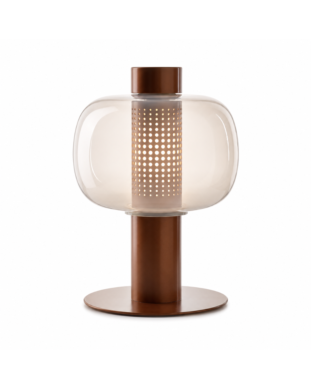 Lampe à poser verre globulaire : corps métal et abat-jour teinté