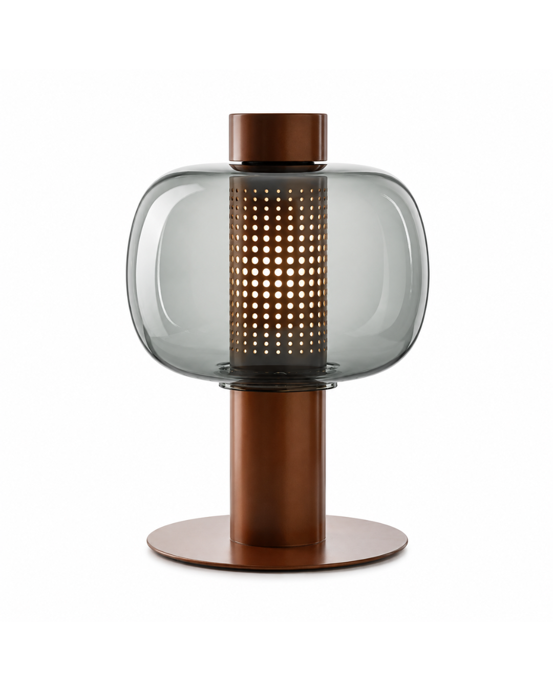 Lampe à poser verre globulaire : corps métal et abat-jour teinté