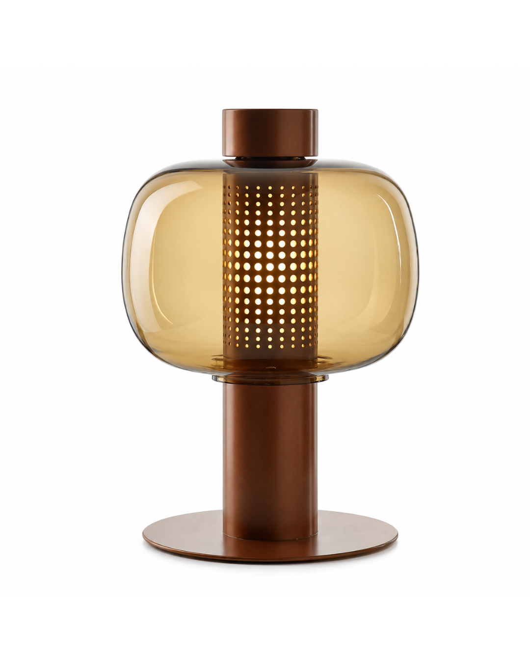 Lampe à poser verre globulaire : corps métal et abat-jour teinté