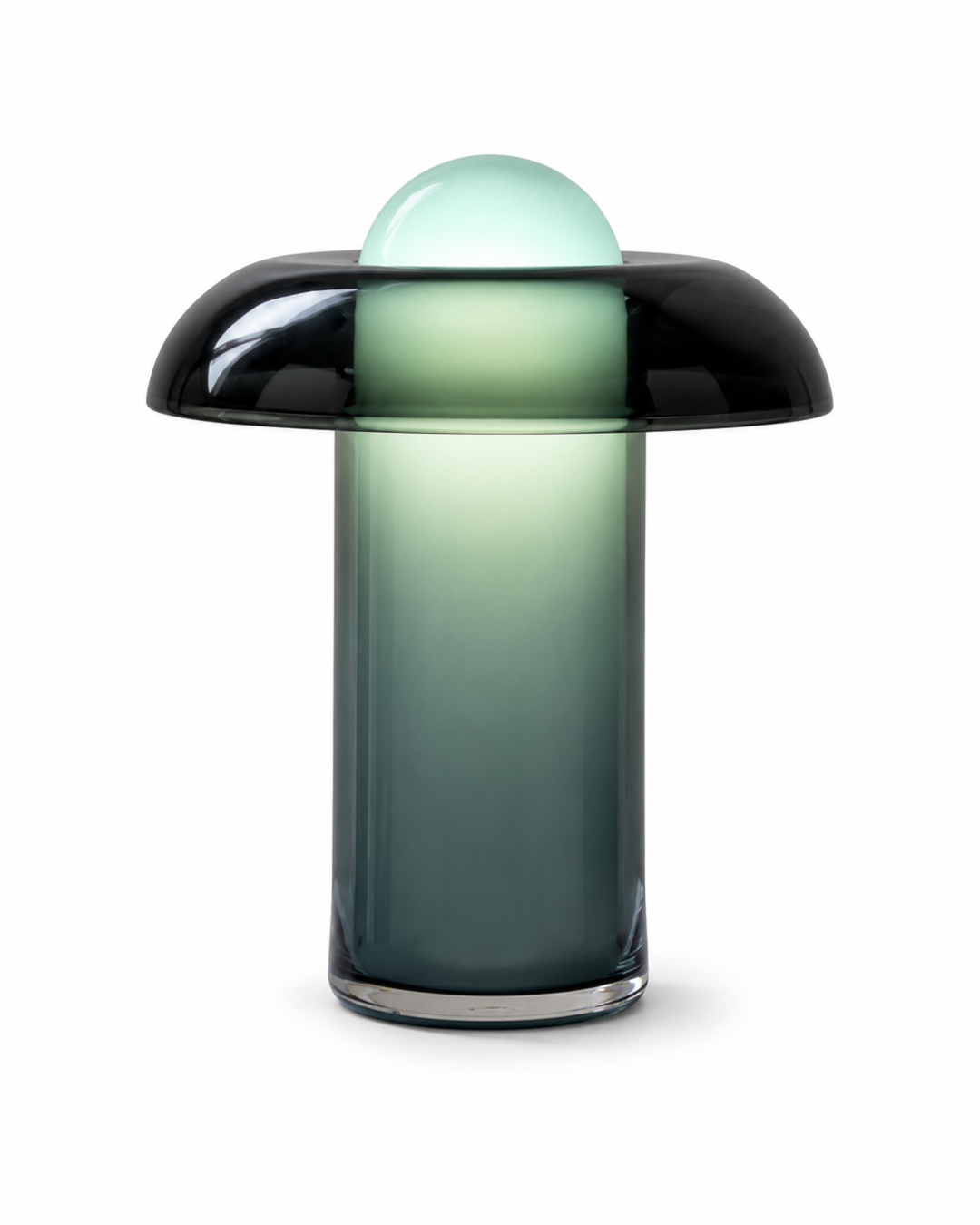 Lampe de table verre : Champignon dégradé vert fumé
