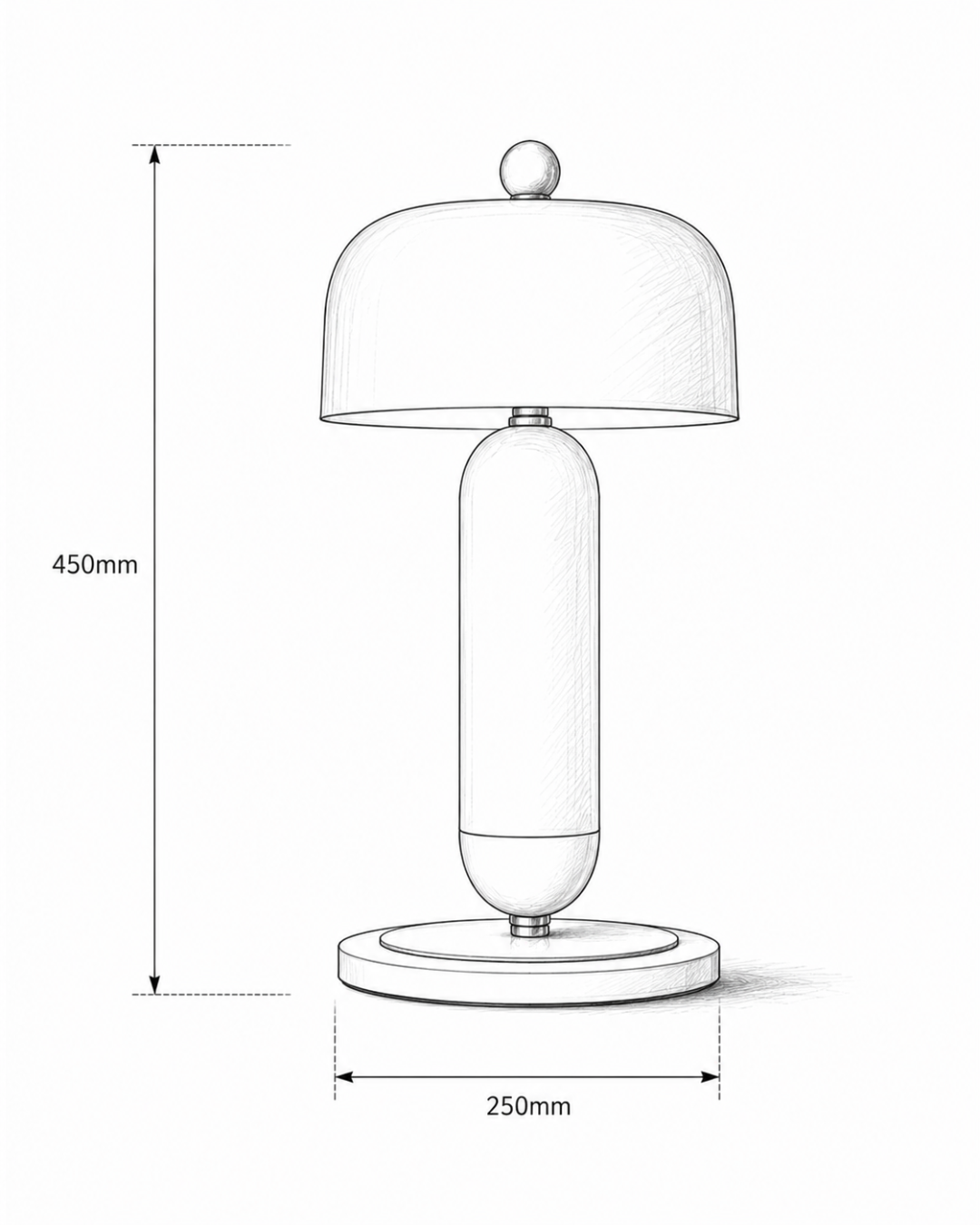 Lampe de table métal laqué : Dôme et base ovale