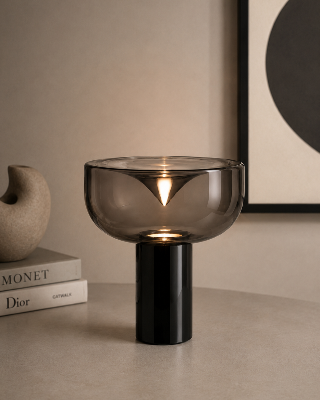 Lampe de table verre et métal : Bol lumineux