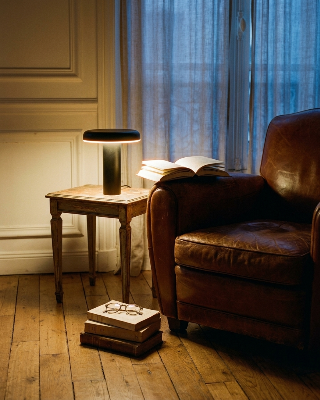 Lampe de table métal : Disque minimaliste noir