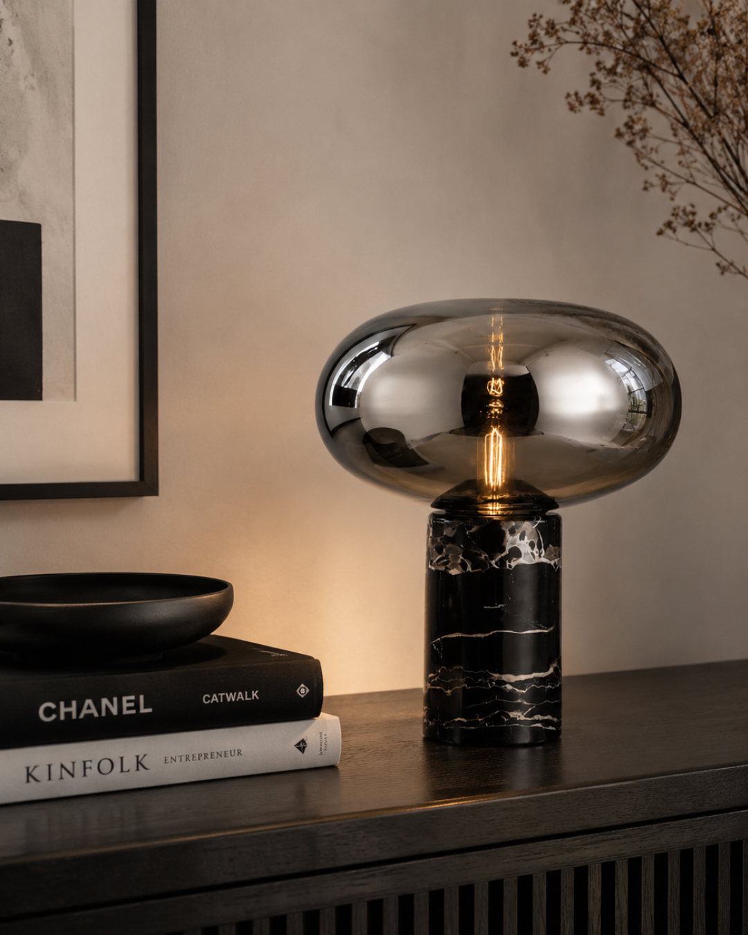 Lampe de table marbre et verre : Champignon grand format