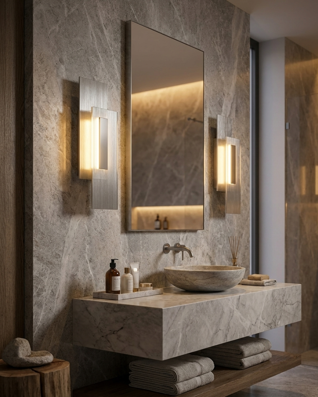 Applique murale lumière et ombre : verre cannelé et plaques décalées