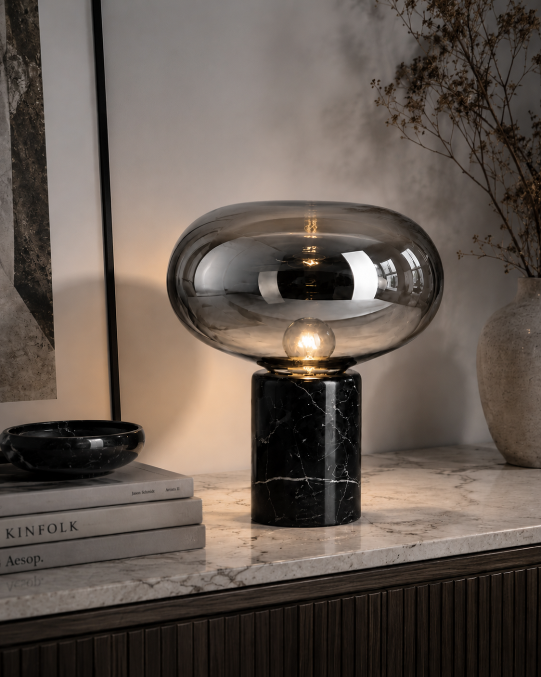 Lampe de table marbre et verre : Champignon
