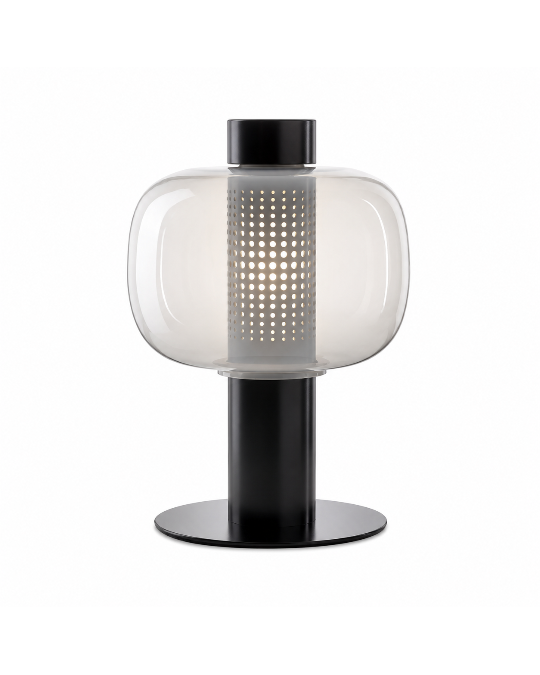 Lampe à poser verre globulaire : corps métal et abat-jour teinté