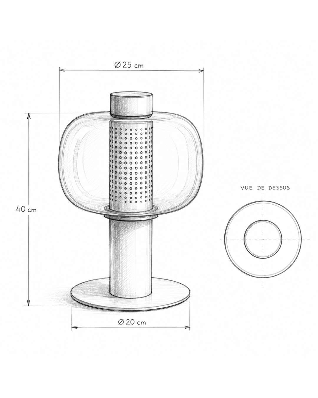 Lampe à poser verre globulaire : corps métal et abat-jour teinté