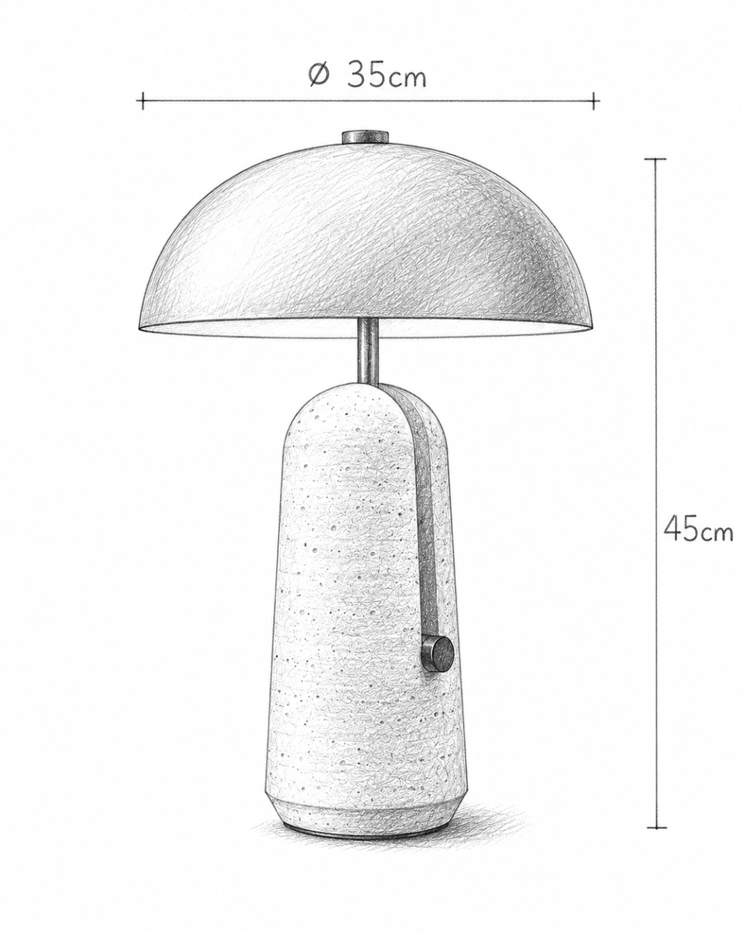 Lampe à poser : travertin et abat-jour hémisphérique noir