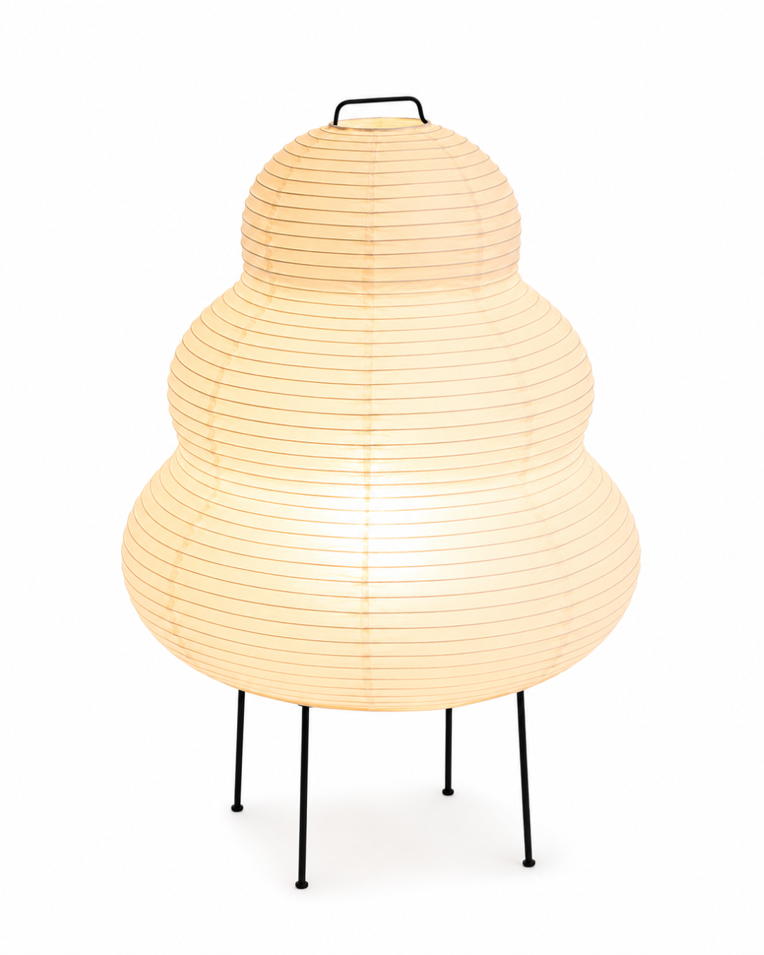 Lampe de sol papier xuan : double gourde et trépied fer noir