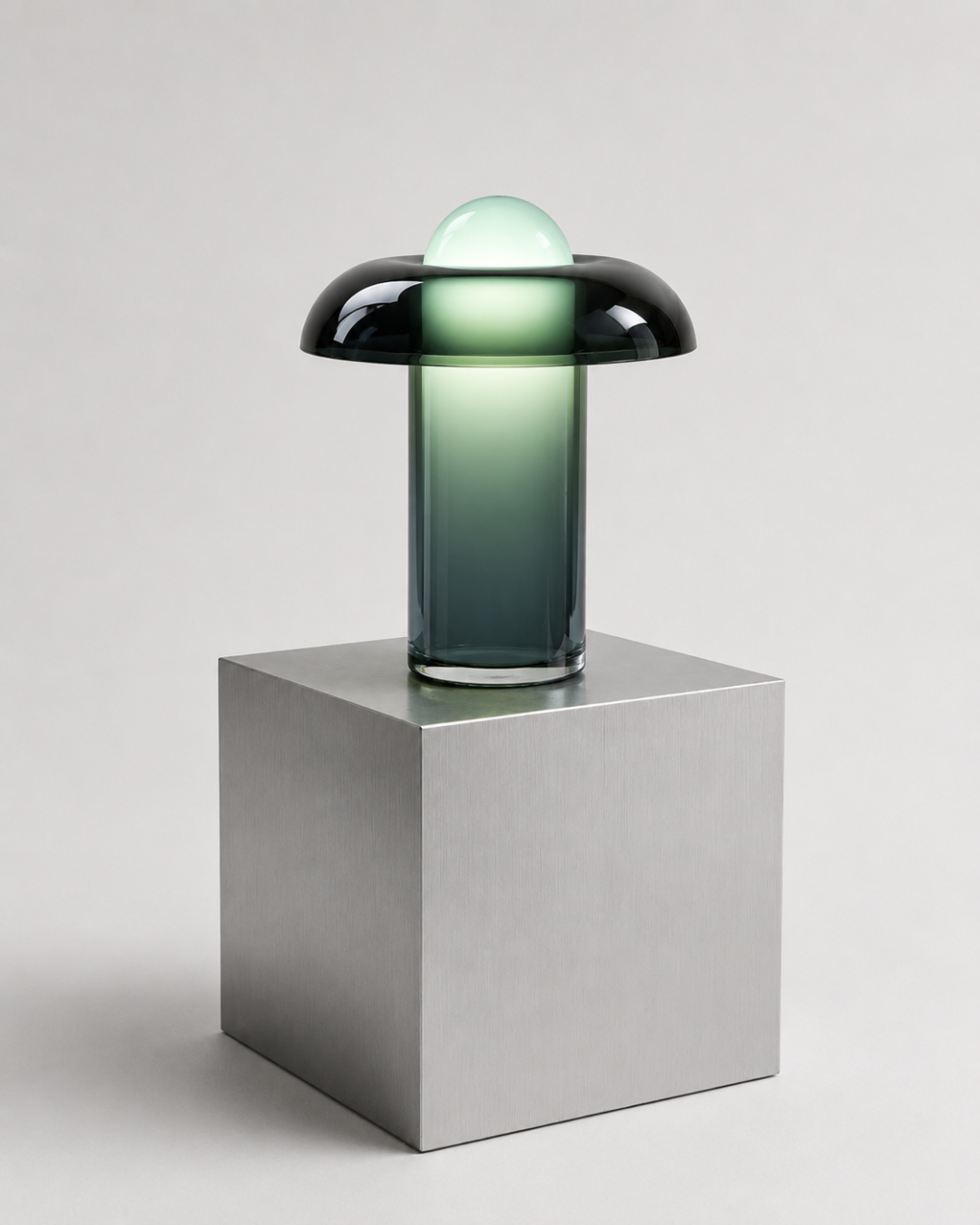 Lampe de table verre : Champignon dégradé vert fumé