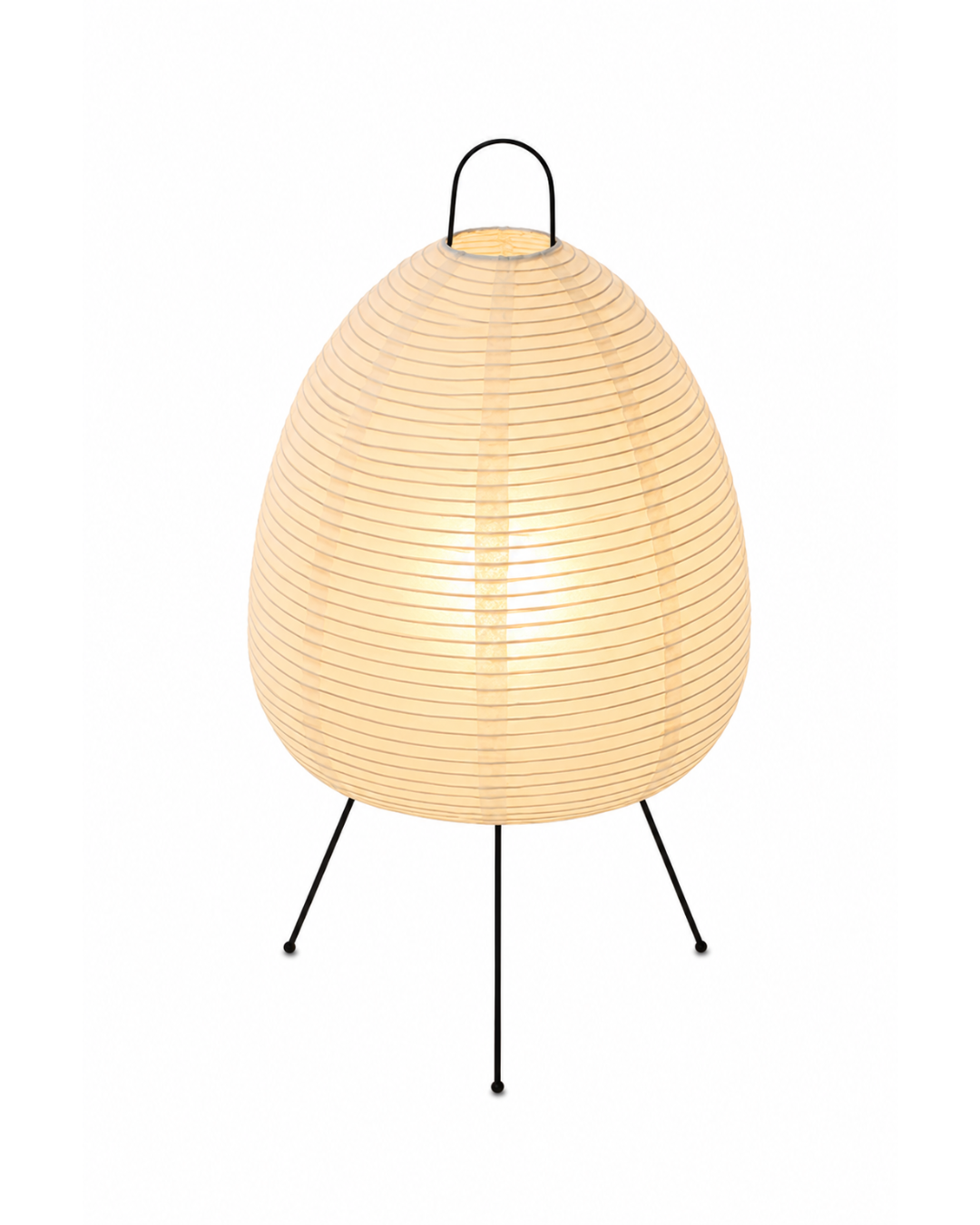 Lampe à poser papier xuan : globe ovoïde et trépied fer noir