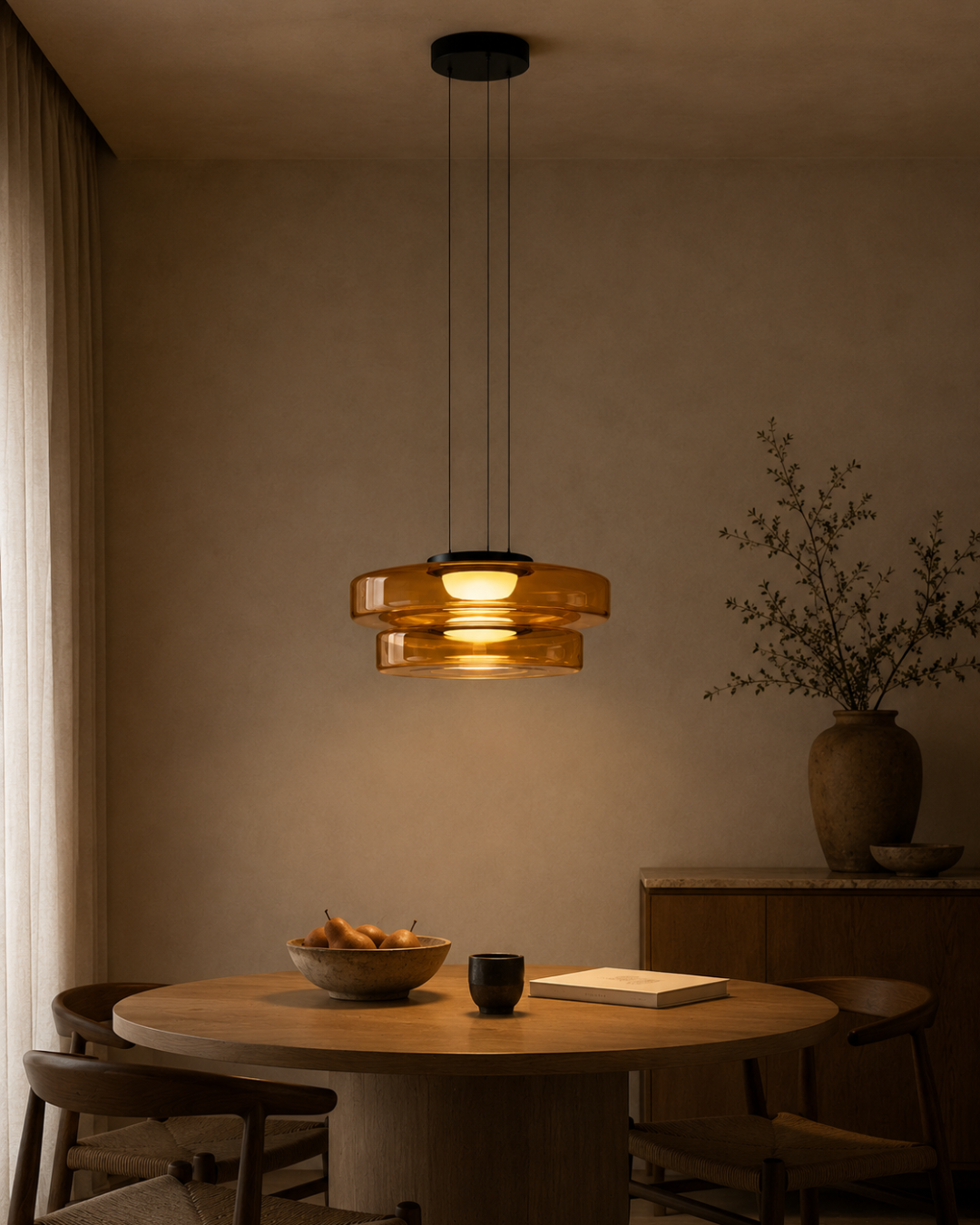 Suspension verre Wabi-sabi : Double coupelle 25+35 cm
