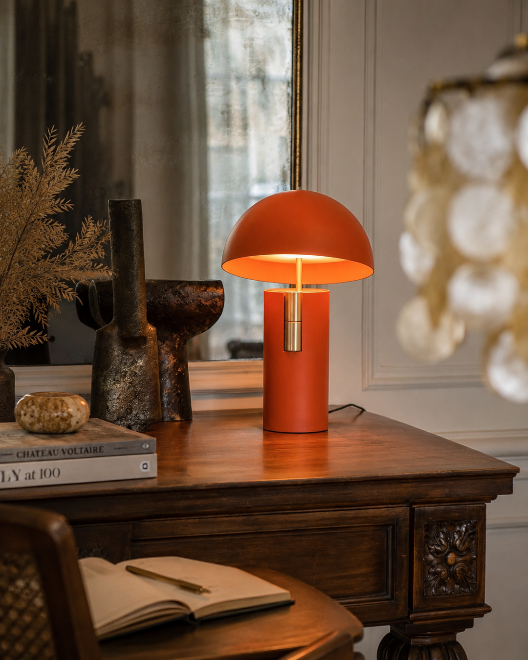 Lampe de table métal émaillé : Champignon tricolore
