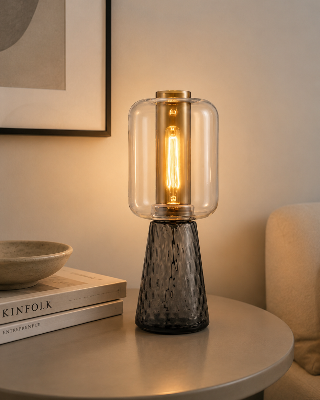 Lampe de table verre texturé : Cylindre et carafe