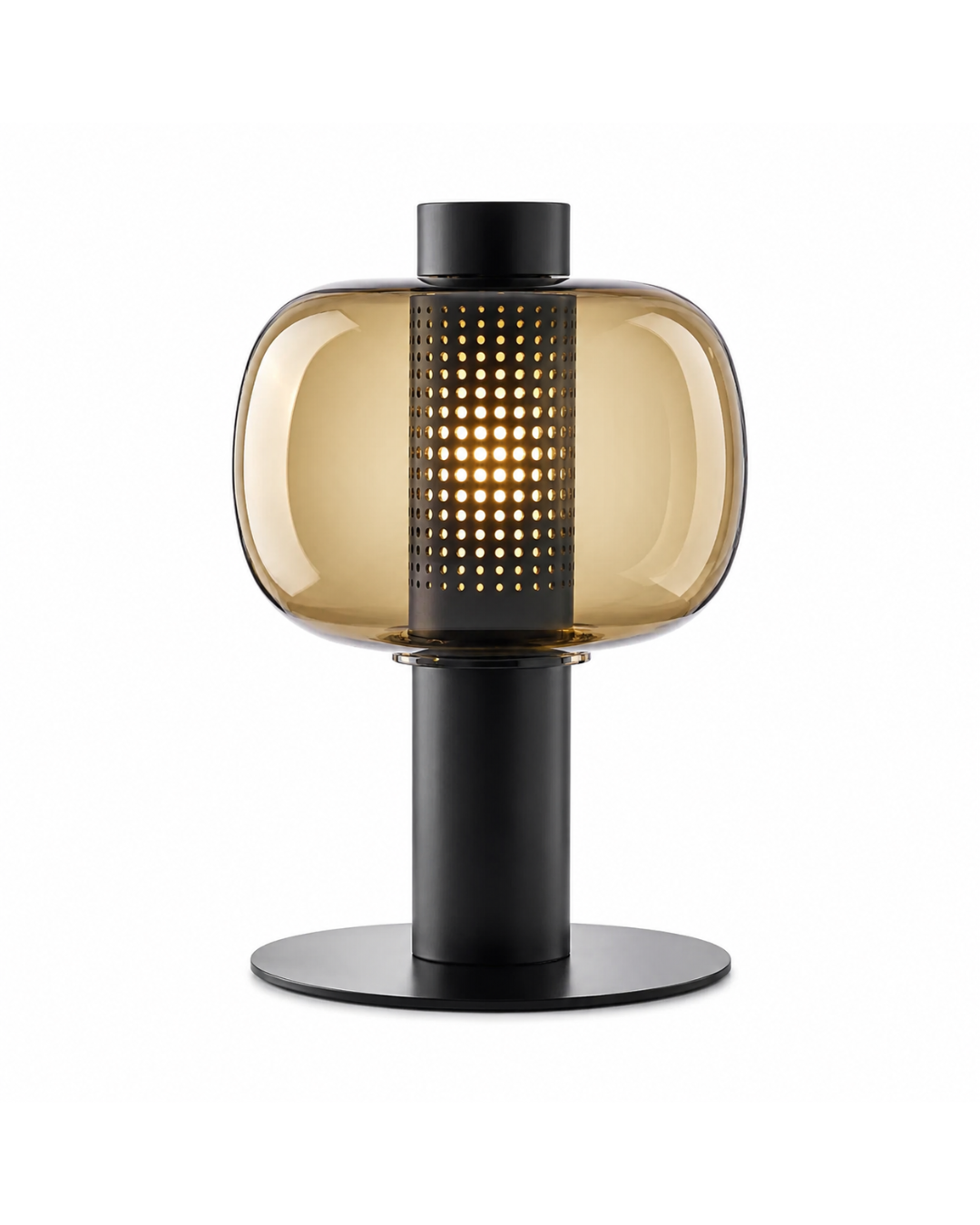 Lampe à poser verre globulaire : corps métal et abat-jour teinté