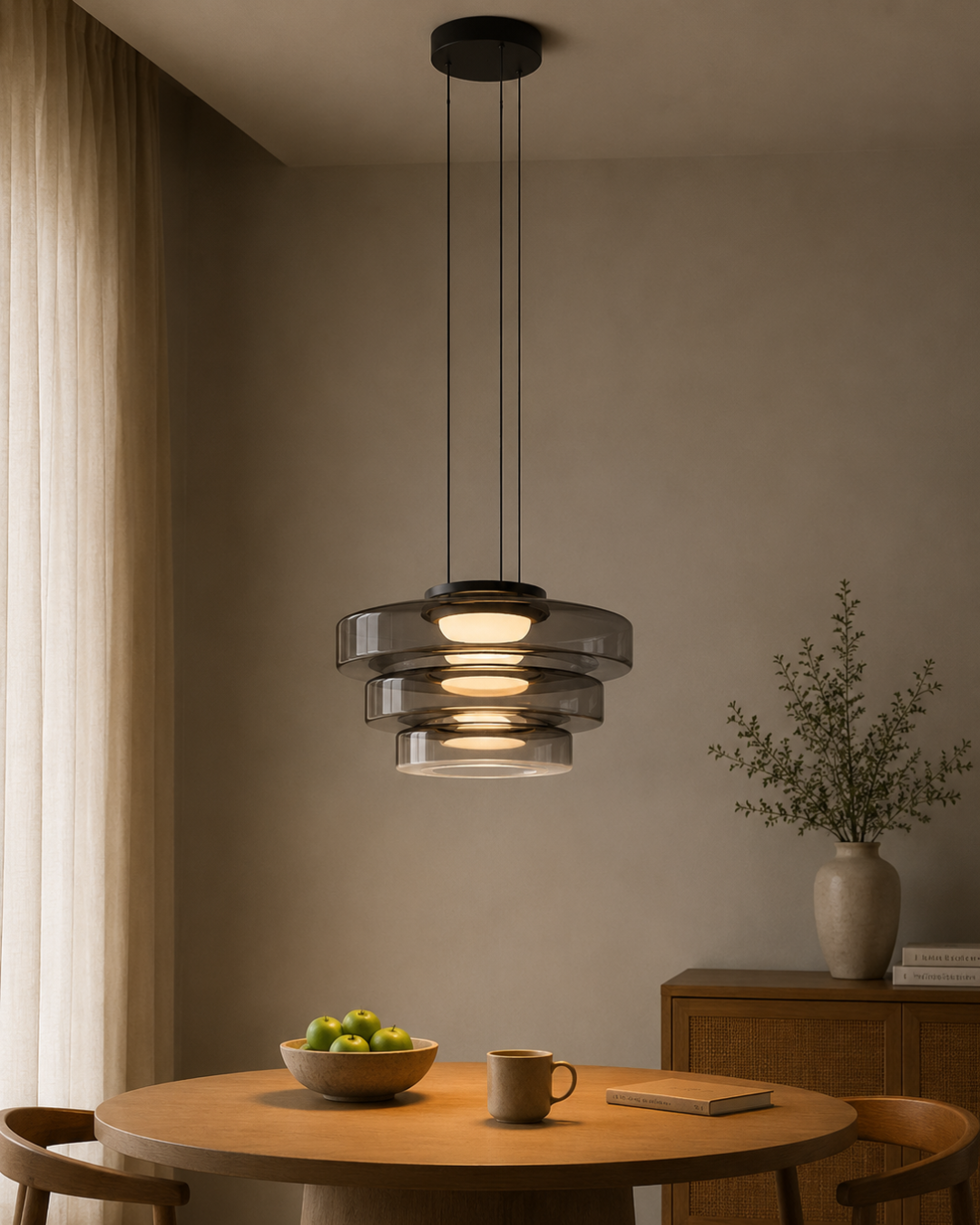 Suspension verre Wabi-sabi : Triple coupelle 25+35+45 cm