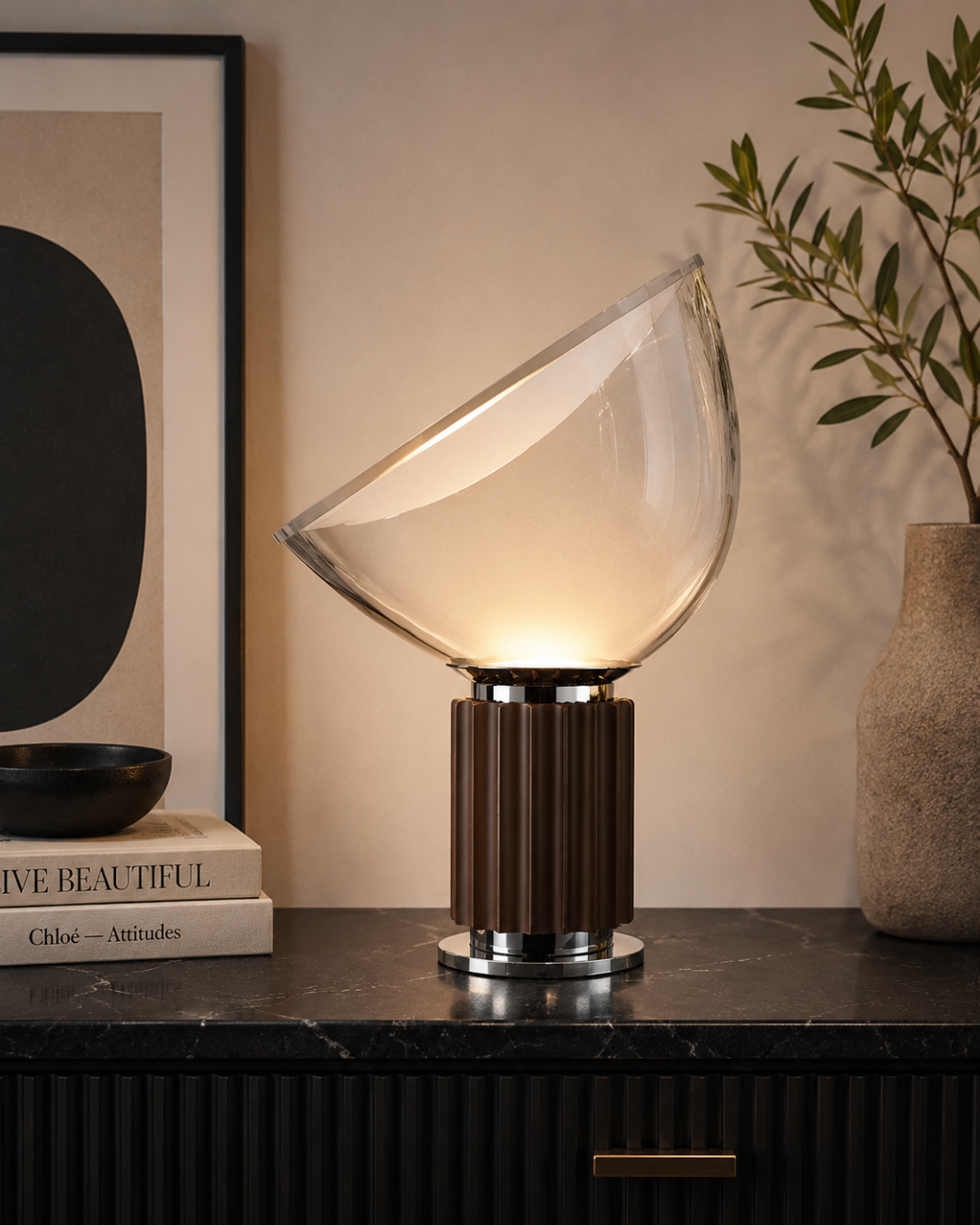 Lampe de table verre et métal : Écran incliné petit format