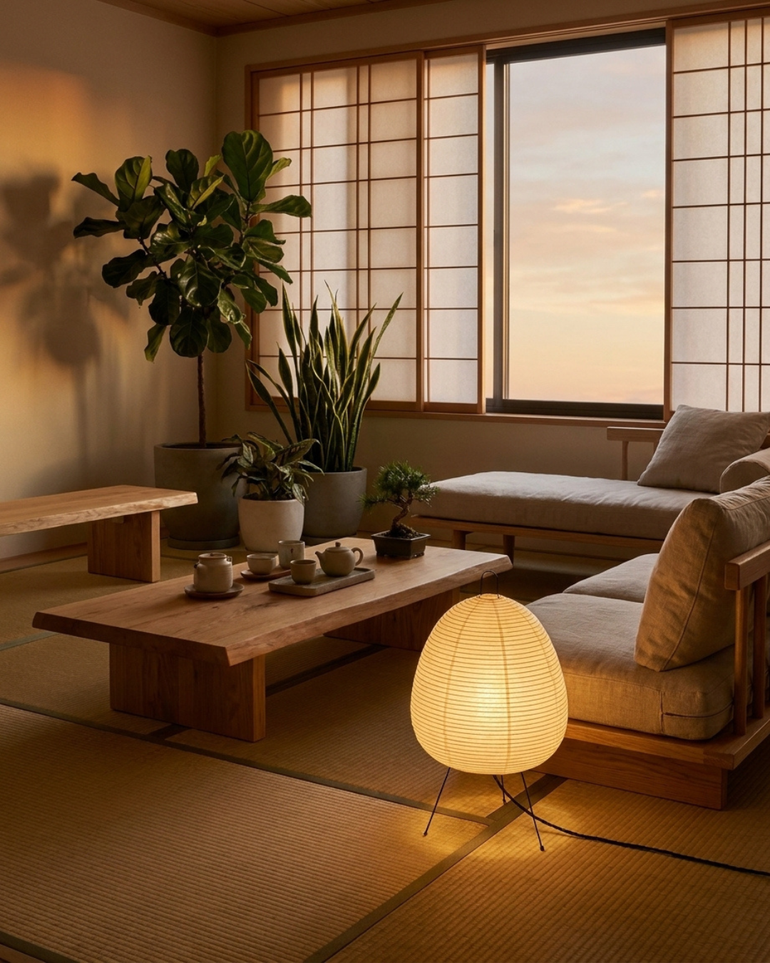 Lampe à poser papier xuan : globe ovoïde et trépied fer noir