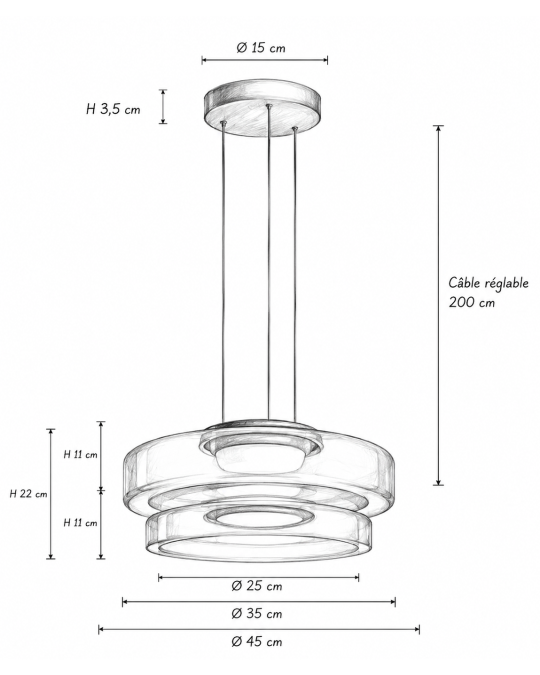 Suspension verre Wabi-sabi : Double coupelle 25+35 cm