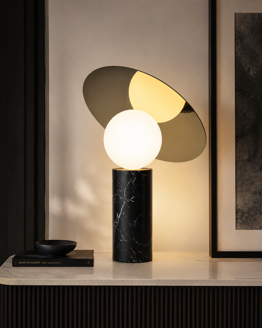 Lampe de table marbre et métal : Globe et disque