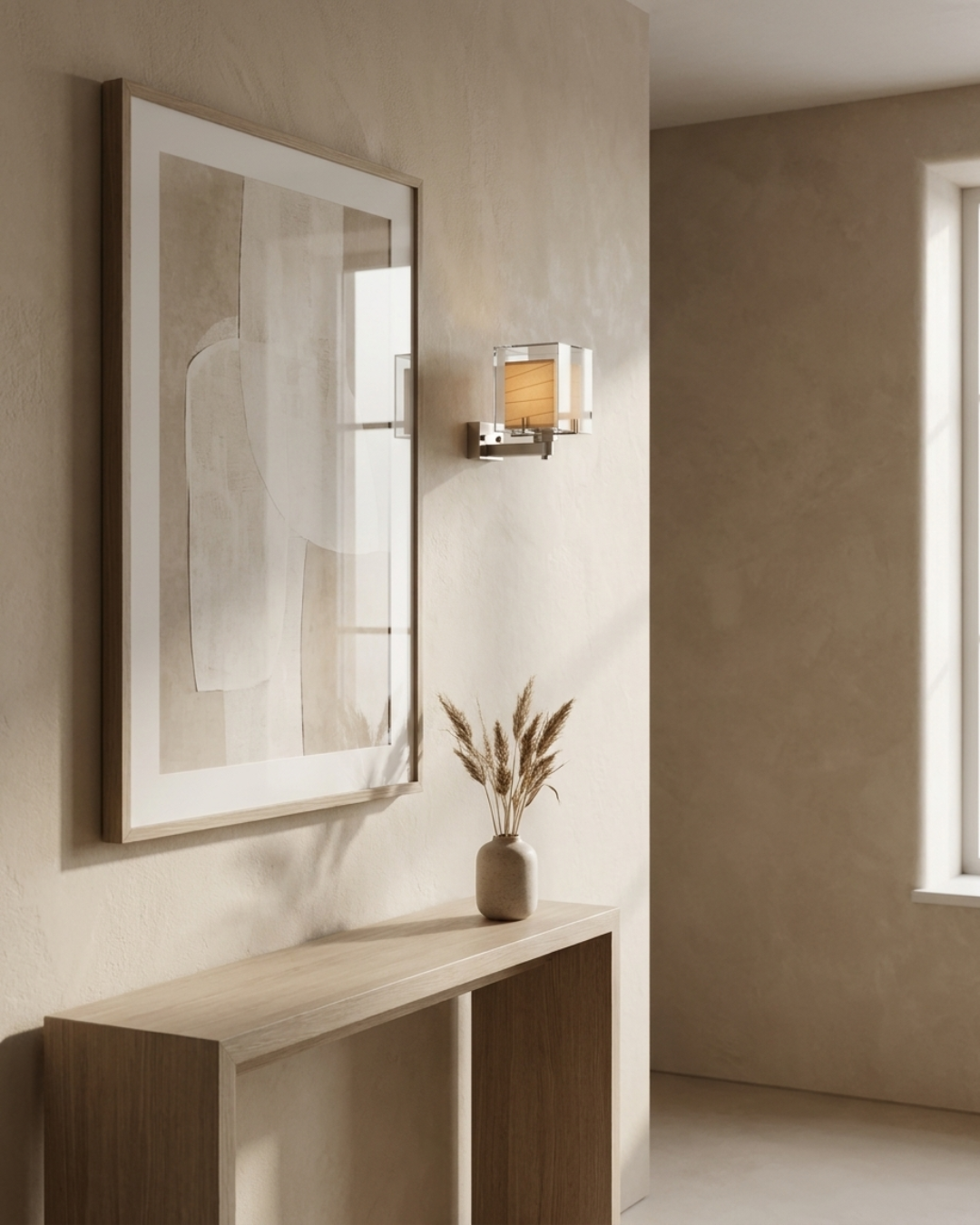 Applique murale chevet : abat-jour cube papier et structure cristal