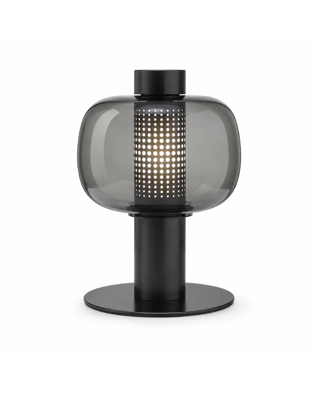 Lampe à poser verre globulaire : corps métal et abat-jour teinté