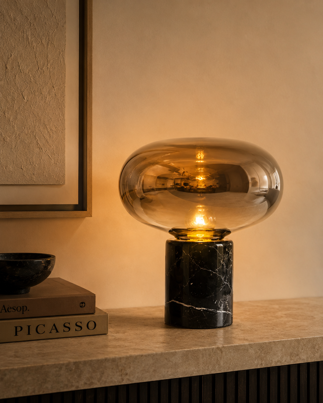 Lampe de table marbre et verre : Champignon