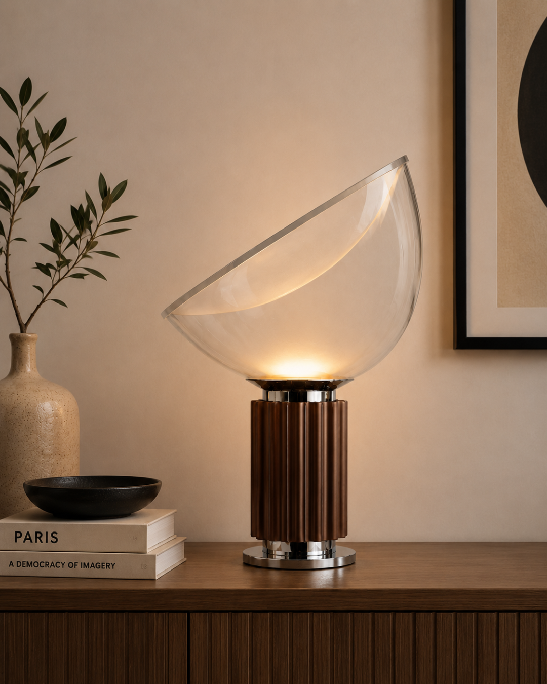 Lampe de table verre et métal : Écran incliné grand format