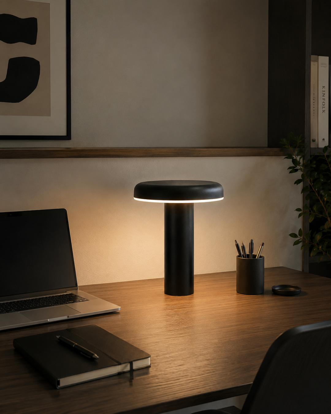 Lampe de table métal : Disque minimaliste noir