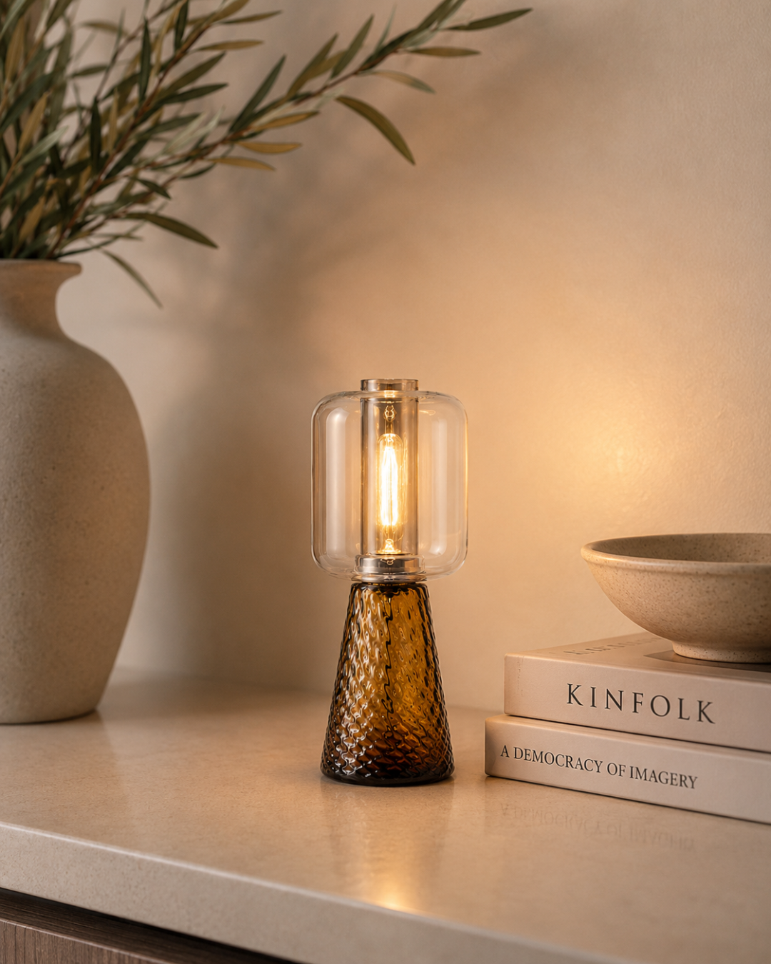 Lampe de table verre texturé : Cylindre et carafe