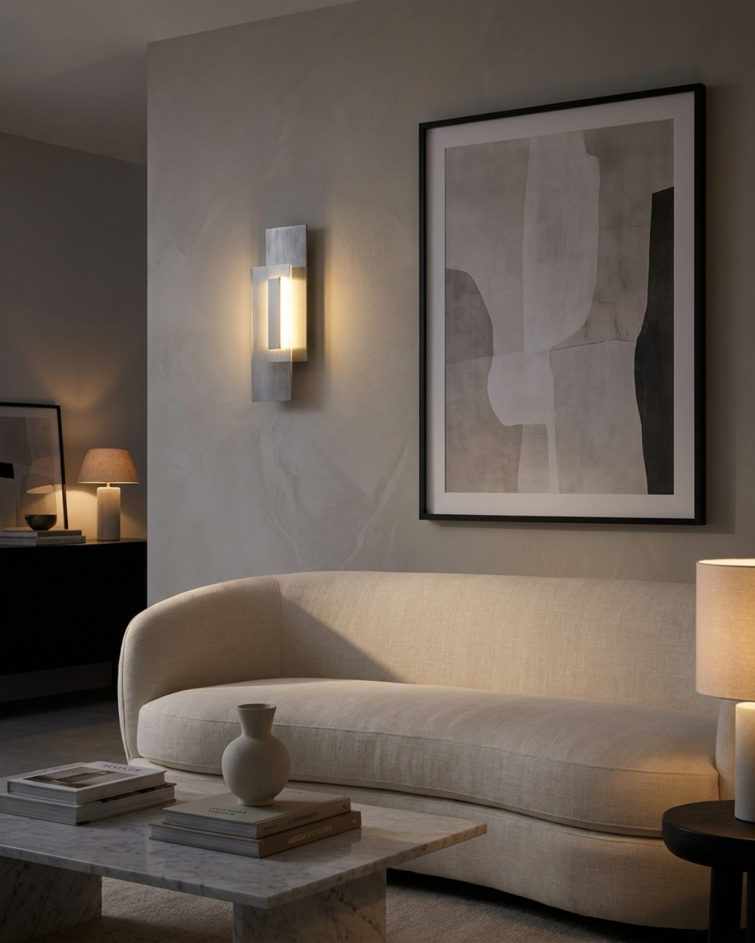 Applique murale lumière et ombre : verre cannelé et plaques décalées