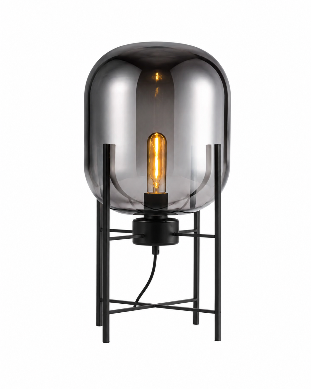 Lampe de table verre et trépied métal : Globe sur pieds