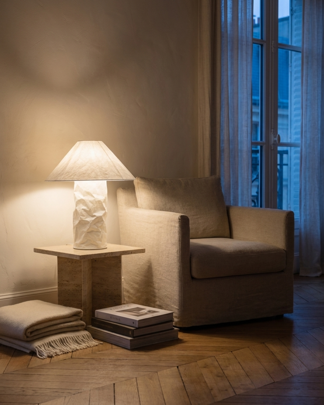 Lampe de table papier synthétique : Wabi-sabi froissé