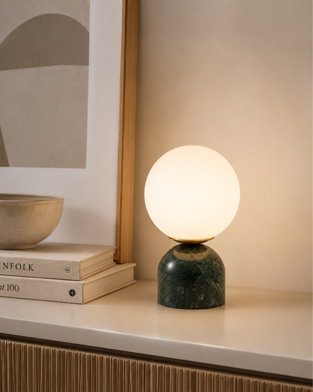 Lampe de table marbre et verre : Sphère minimaliste