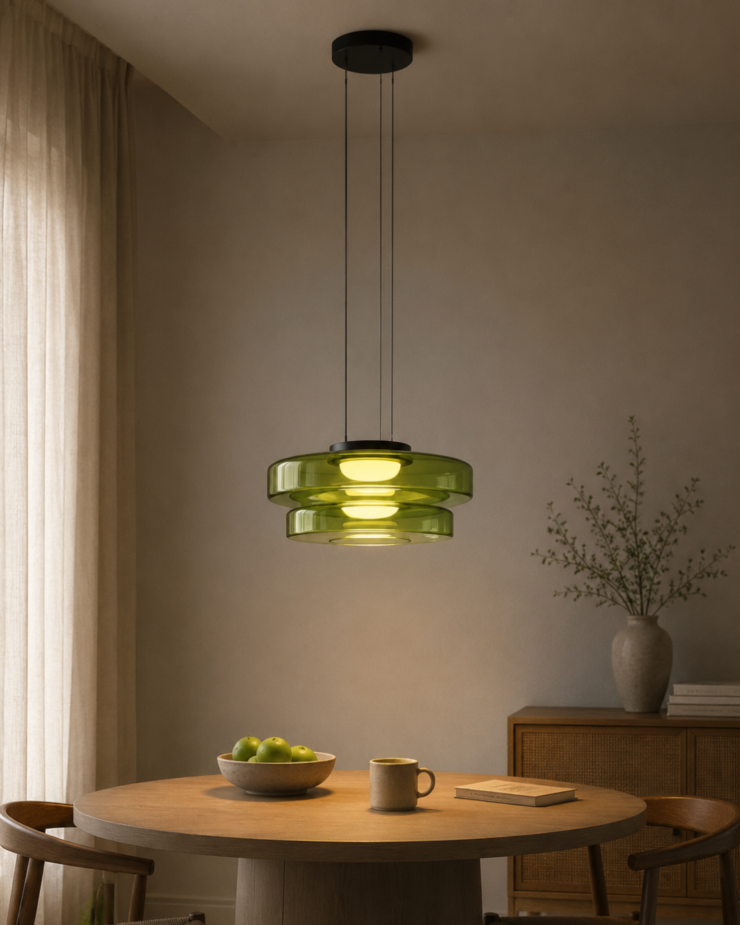 Suspension verre Wabi-sabi : Double coupelle 25+35 cm