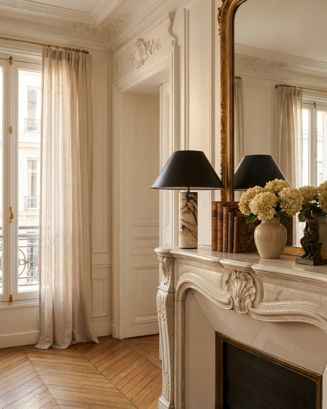 Lampe à poser : pied marbre Borghini et abat-jour conique