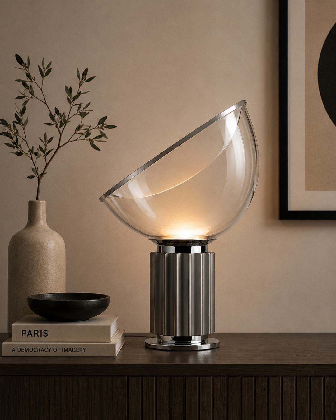 Lampe de table verre et métal : Écran incliné grand format