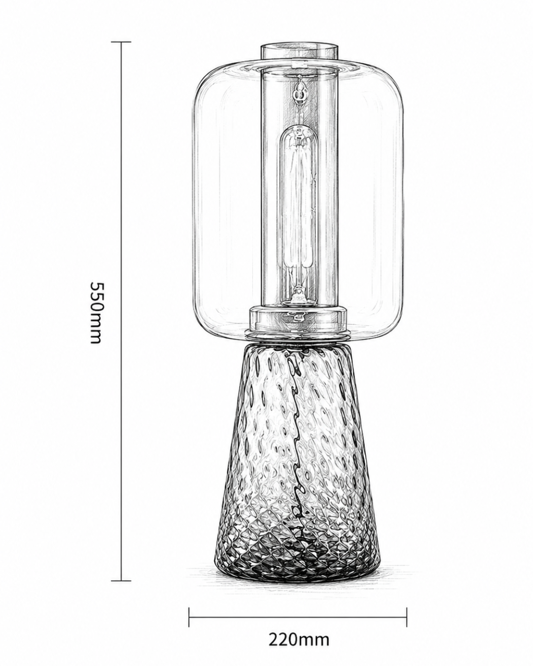 Lampe de table verre texturé : Cylindre et carafe