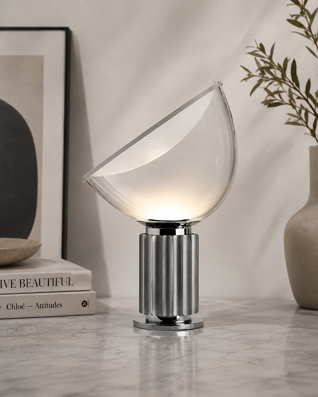 Lampe de table verre et métal : Écran incliné petit format