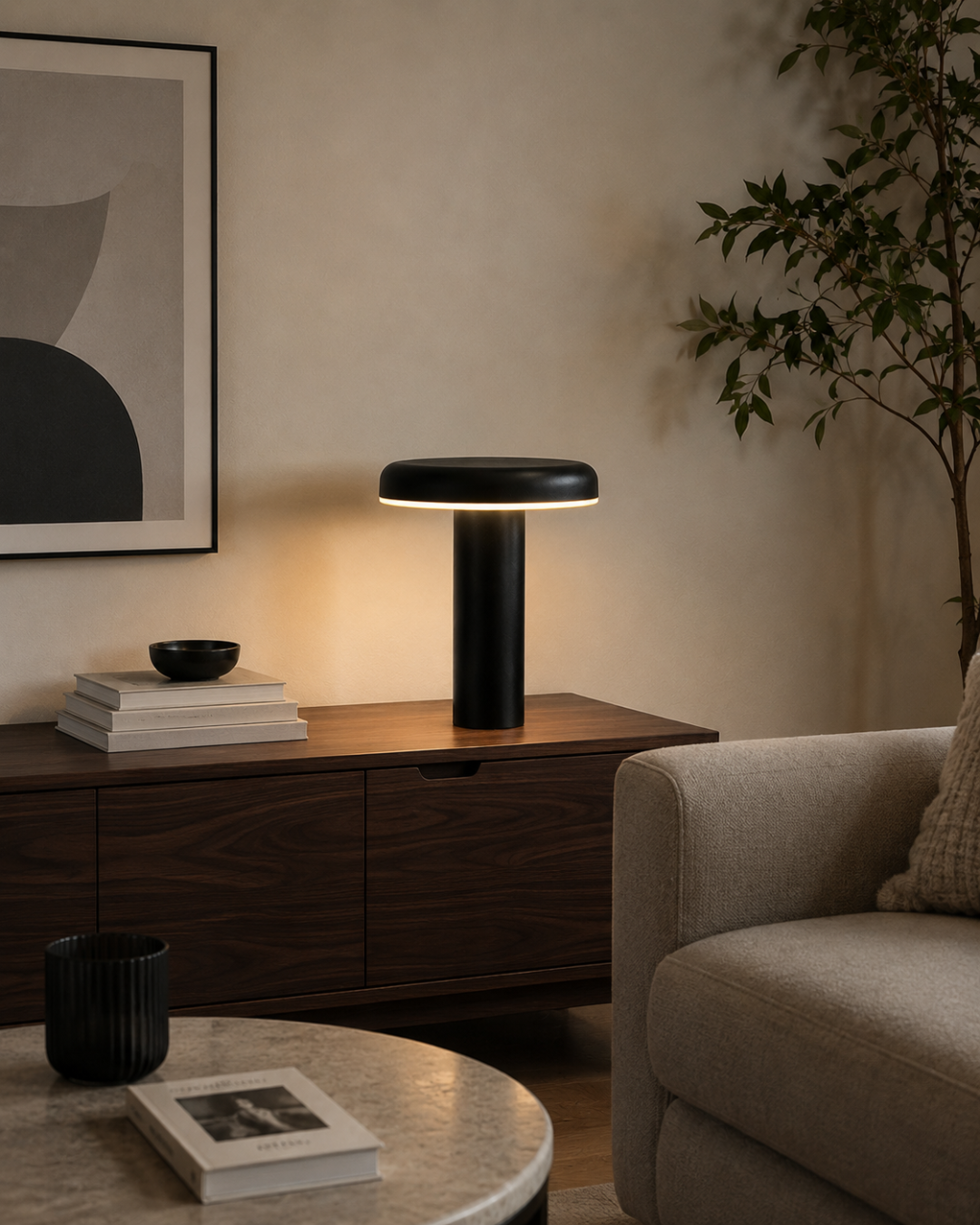 Lampe de table métal : Disque minimaliste noir
