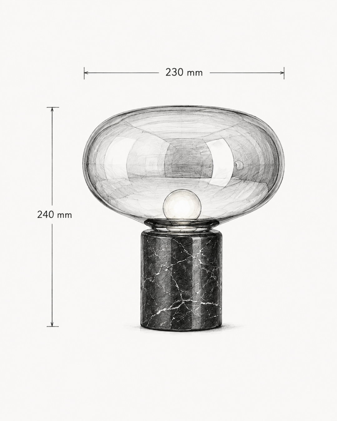 Lampe de table marbre et verre : Champignon