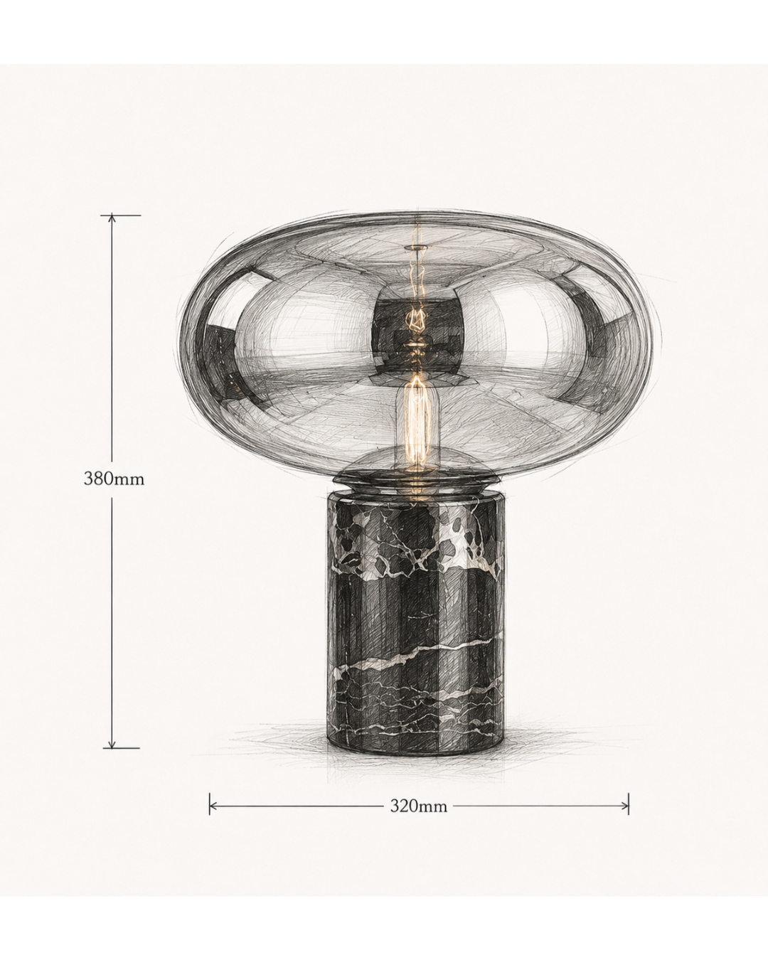 Lampe de table marbre et verre : Champignon grand format