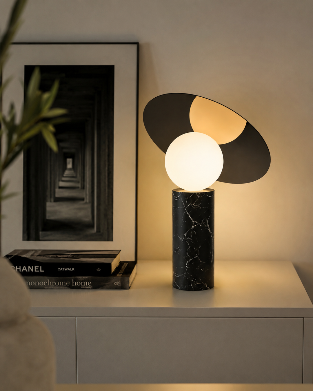 Lampe de table marbre et métal : Globe et disque