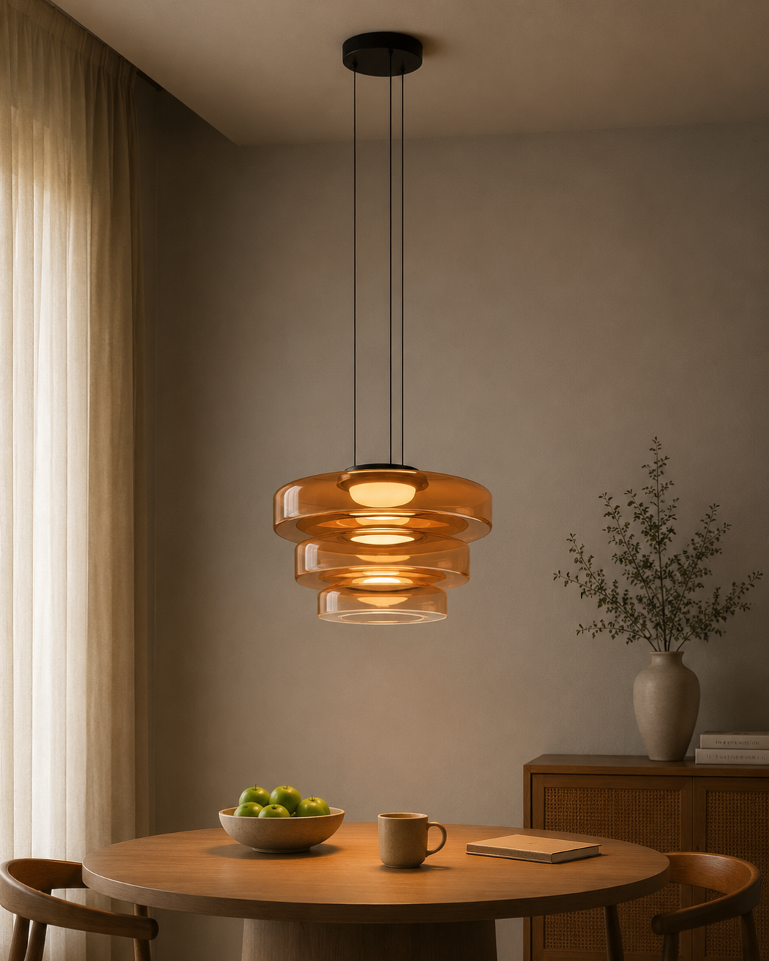 Suspension verre Wabi-sabi : Triple coupelle 25+35+45 cm